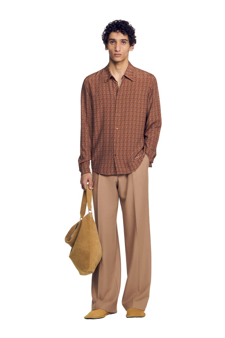 Chain print shirt, Alternate, color, Tobacco brown