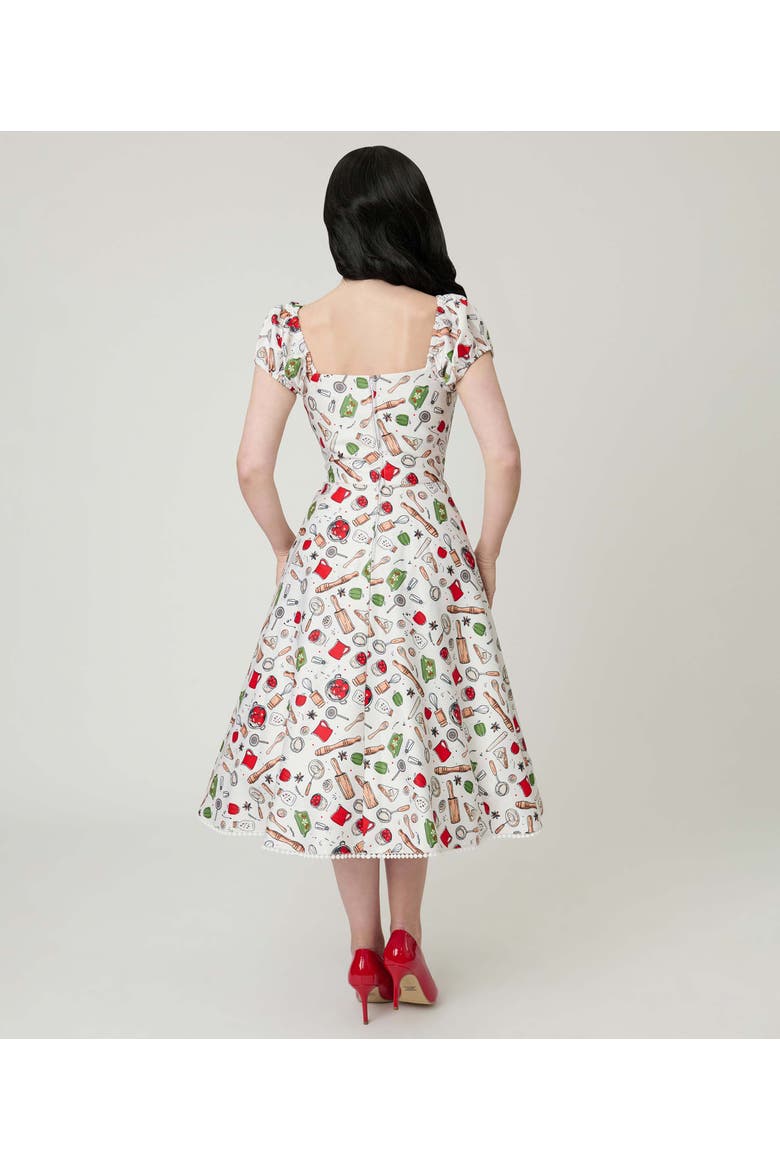 1950s Sweetheart Swing Dress, Alternate, color, White W/ Kitchen Print
