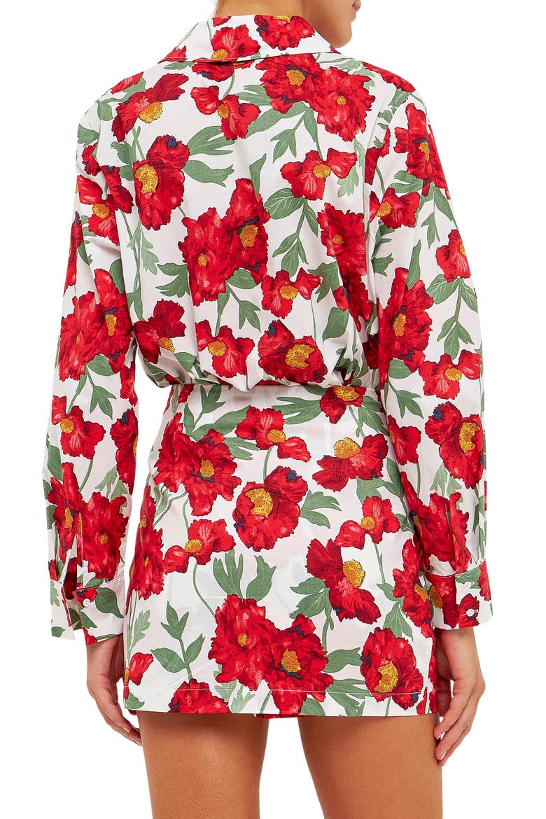 Floral Cotton Button-Up Shirt, Alternate, color, WHITE/ RED