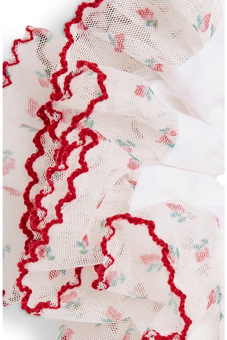 Cassia Floral Scrunchie, Alternate, color, WHITE/ RED