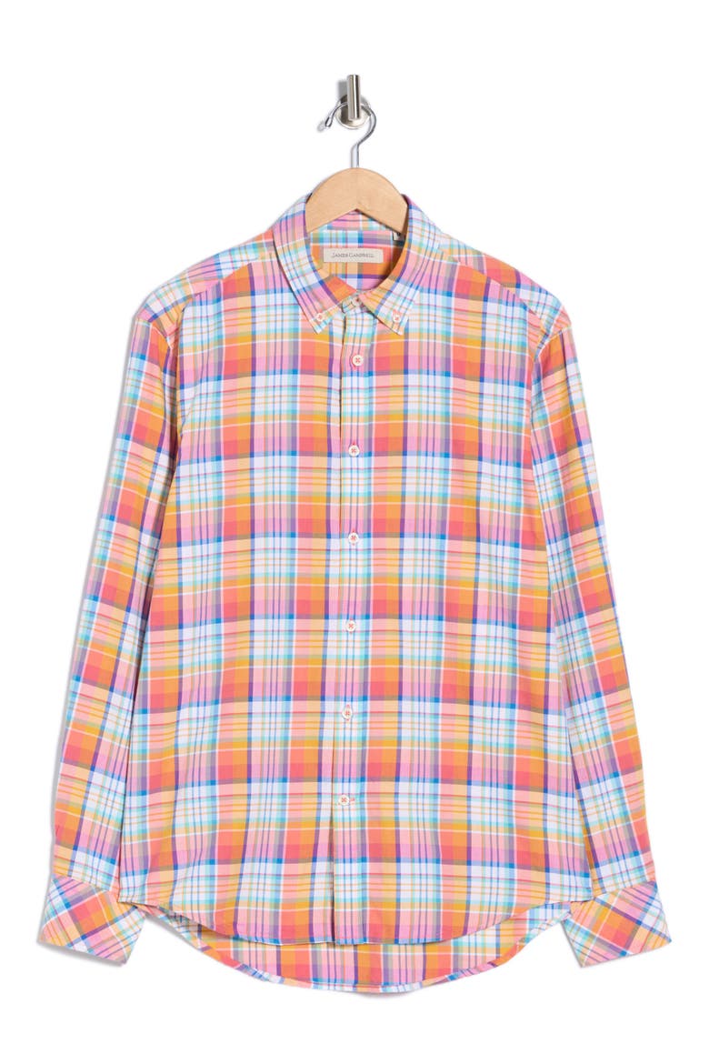 Windram Long Sleeve Cotton Button-Up Shirt, Alternate, color, CORAL