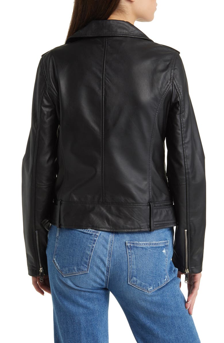 Sam Edelman Lambskin Moto Jacket, Alternate, color, Black
