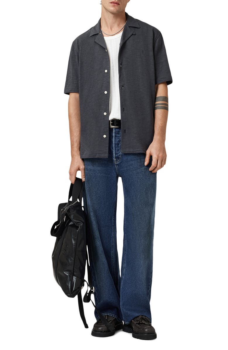 AllSaints Robson Knit Cotton Camp Shirt, Alternate, color, Phantom Blue