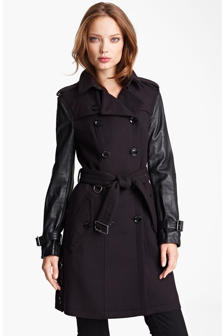 'Yarrowfield' Lambskin Sleeve Trench, Main, color, BLACK PEARL