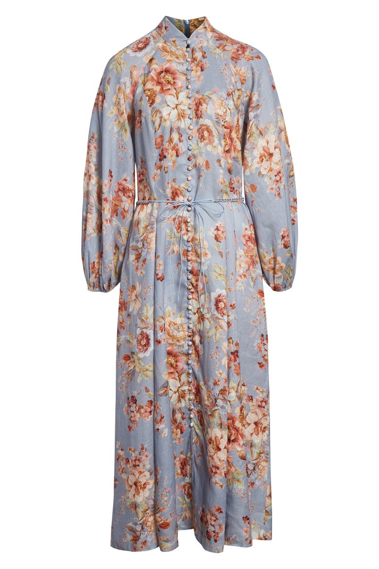 Awaken Long Sleeve Linen Midi Dress, Alternate, color, CHAMBRAY FLORAL