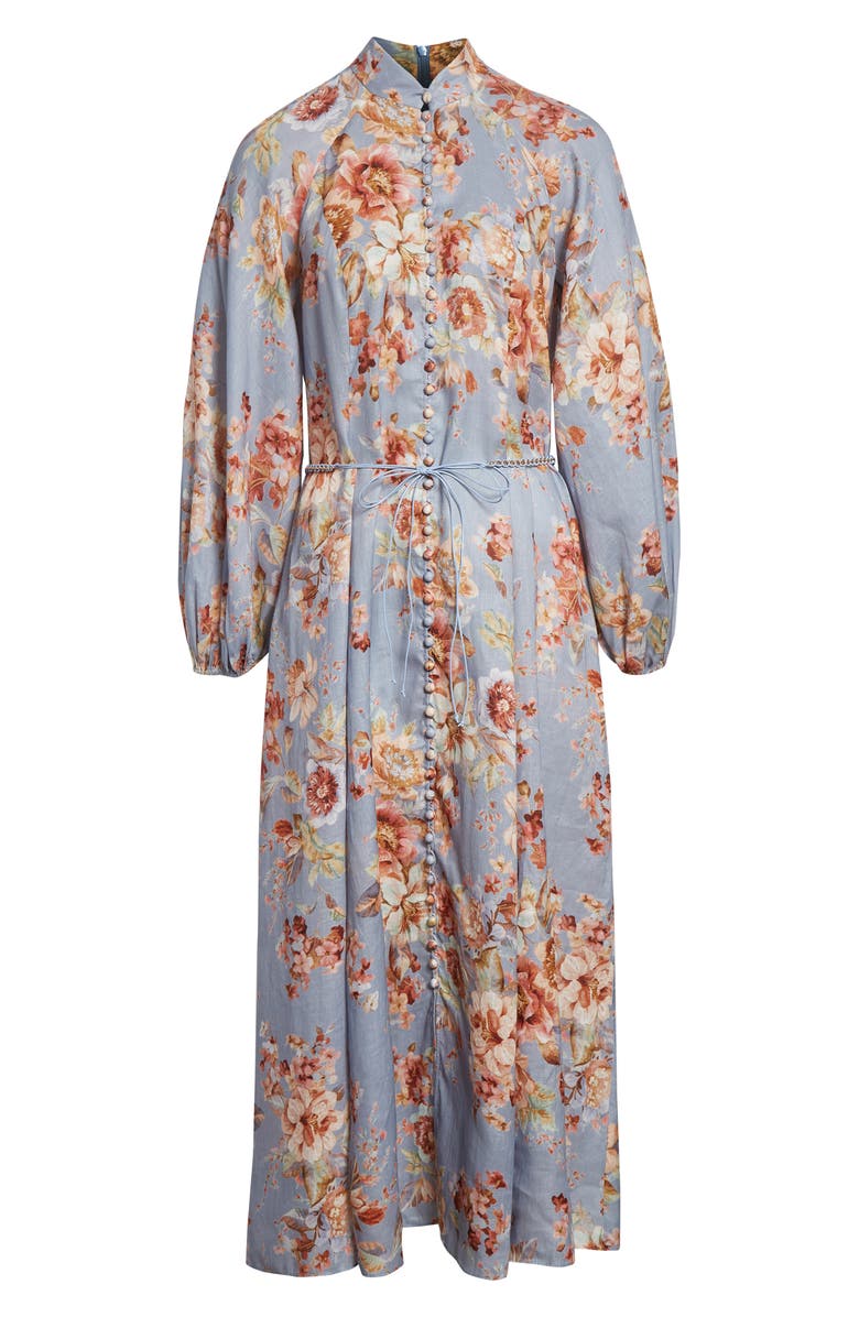 Zimmermann Awaken Long Sleeve Linen Midi Dress, Alternate, color, Chambray Floral