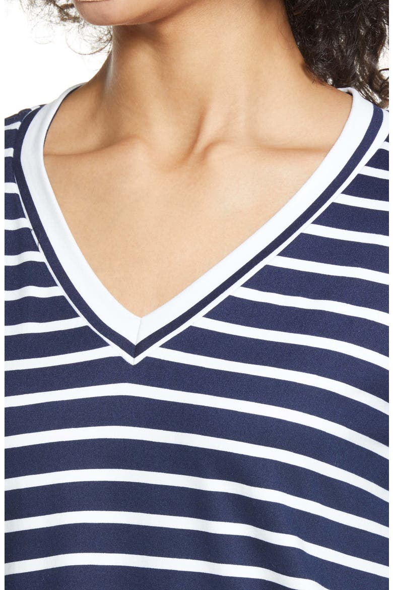 Stripe V-Neck Butter Top, Alternate, color, NAVY/ IVORY