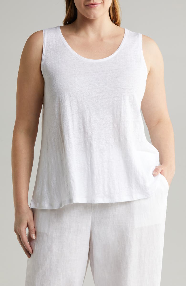 Eileen Fisher Scoop Neck Organic Linen Tank, Main, color, White