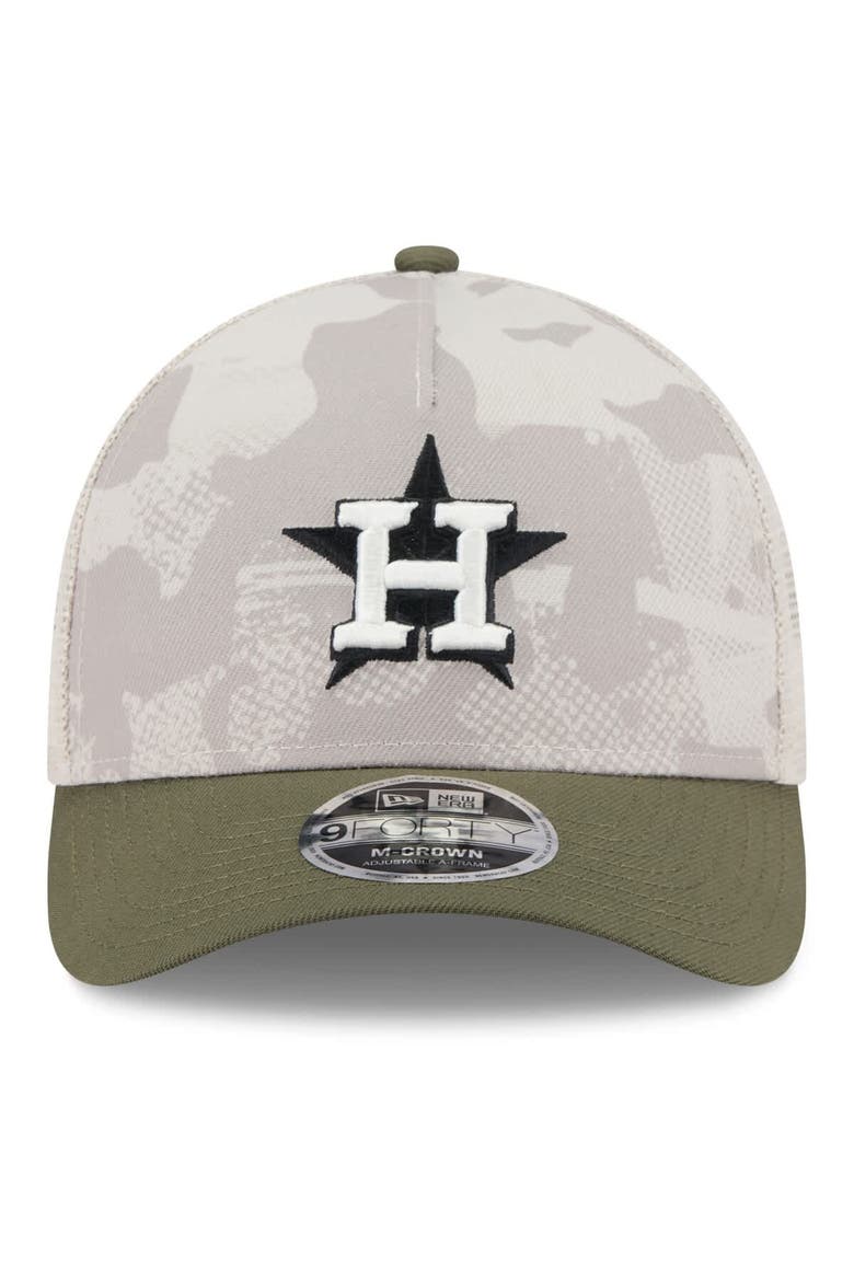 Men's New Era Light Beige/Olive Houston Astros 2025 Armed Forces Day 9FORTY M-Crown A-Frame Adjustable Hat, Alternate, color, Light Beige