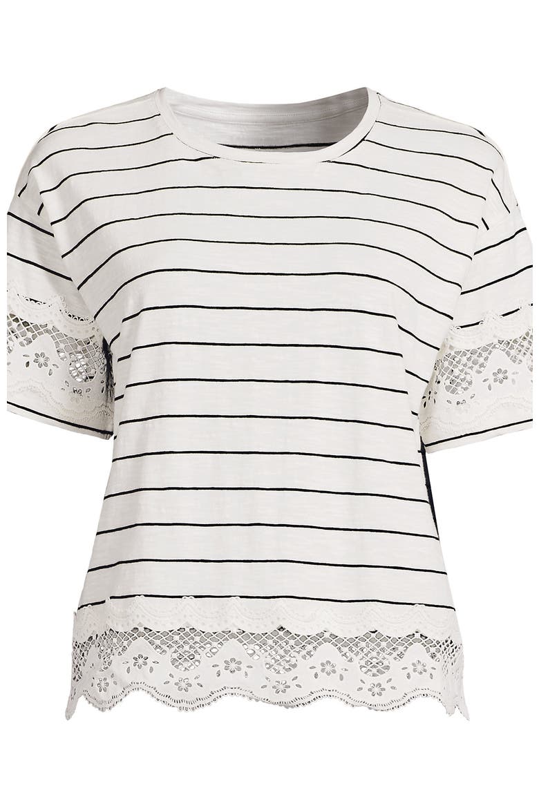 Short Sleeve Slub Jersey Cutwork T-Shirt, Alternate, color, Ivory/Black Fine Stripe