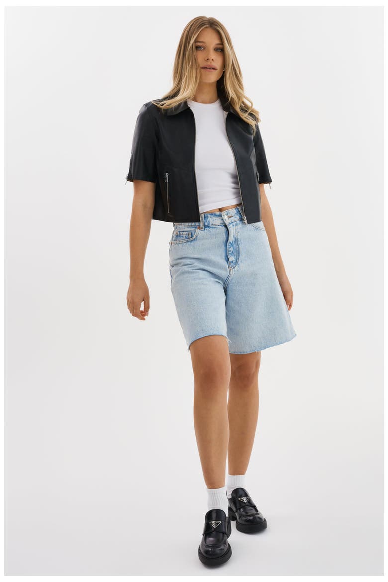 SEVANA | Reversible Leather Jacket, Alternate, color, Black/Silver