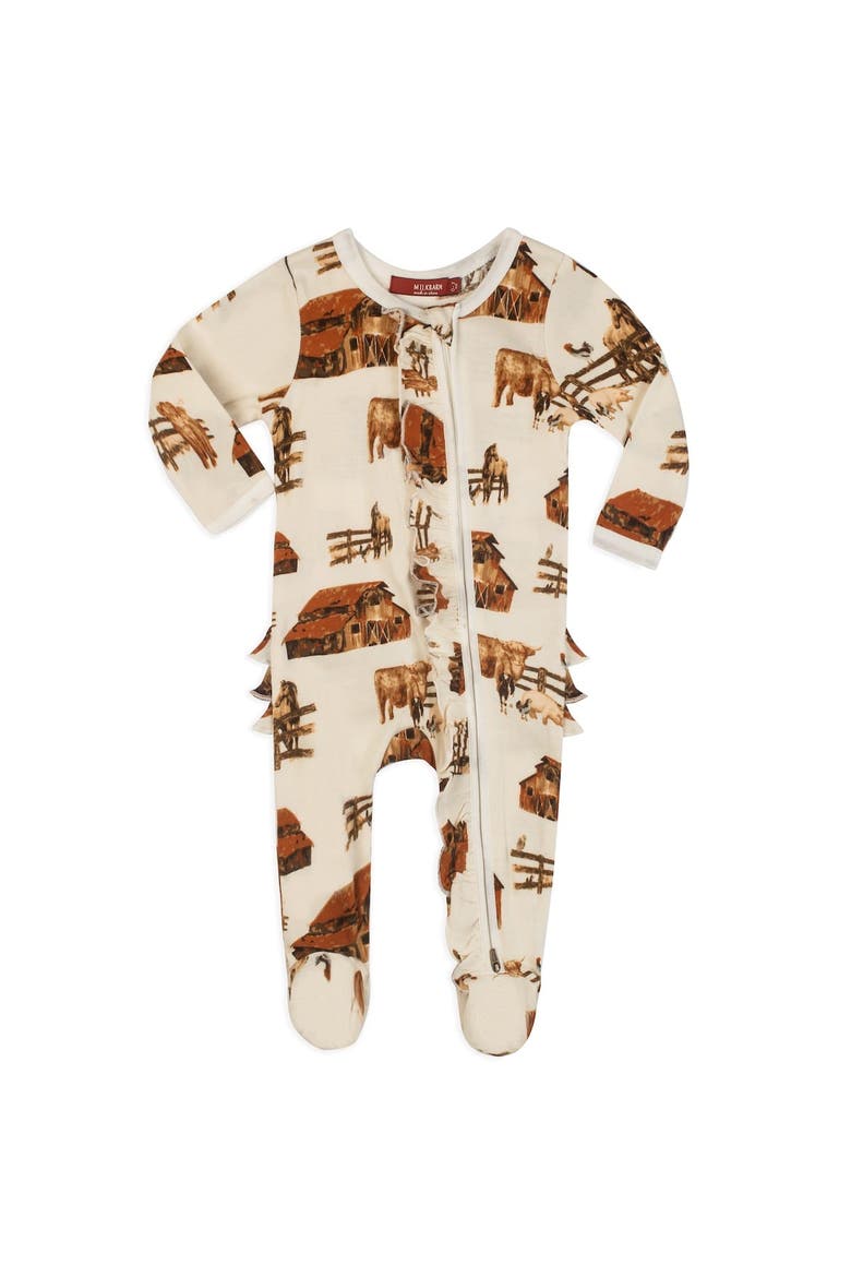 Organic Cotton Ruffle Zipper Footed Romper, Main, color, Homestead