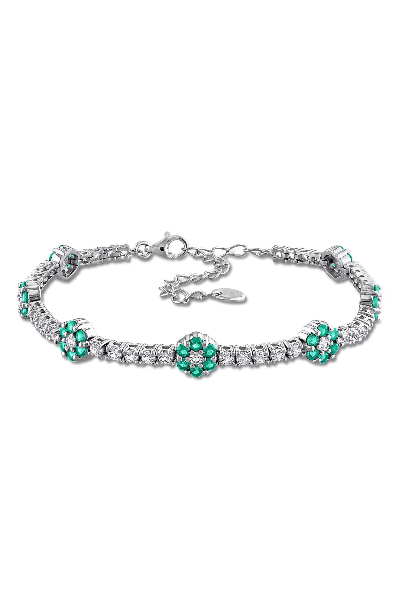 Sterling Silver Lab Grown Emerald & Lab Grown Sapphire Floral Bracelet