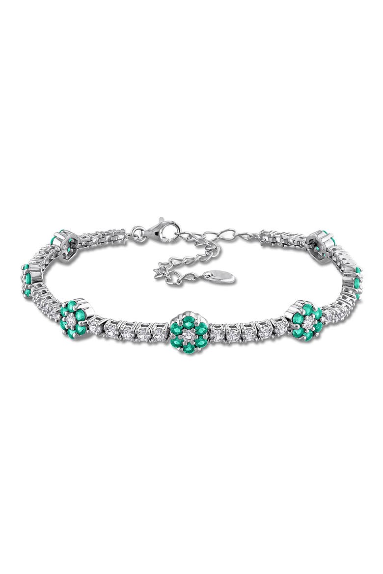 Sterling Silver Lab Grown Emerald & Lab Grown Sapphire Floral Bracelet, Main, color, GREEN