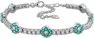 DELMAR Sterling Silver Lab Grown Emerald & Lab Grown Sapphire Floral Bracelet