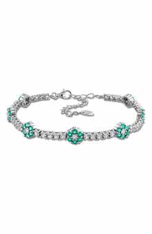 Sterling Silver Lab Grown Emerald & Lab Grown Sapphire Floral Bracelet