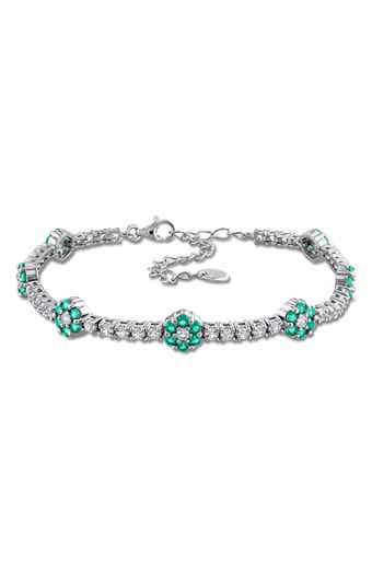 Sterling Silver Lab Grown Emerald & Lab Grown Sapphire Floral Bracelet