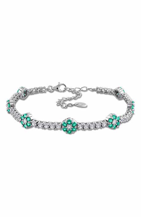 Sterling Silver Lab Grown Emerald & Lab Grown Sapphire Floral Bracelet
