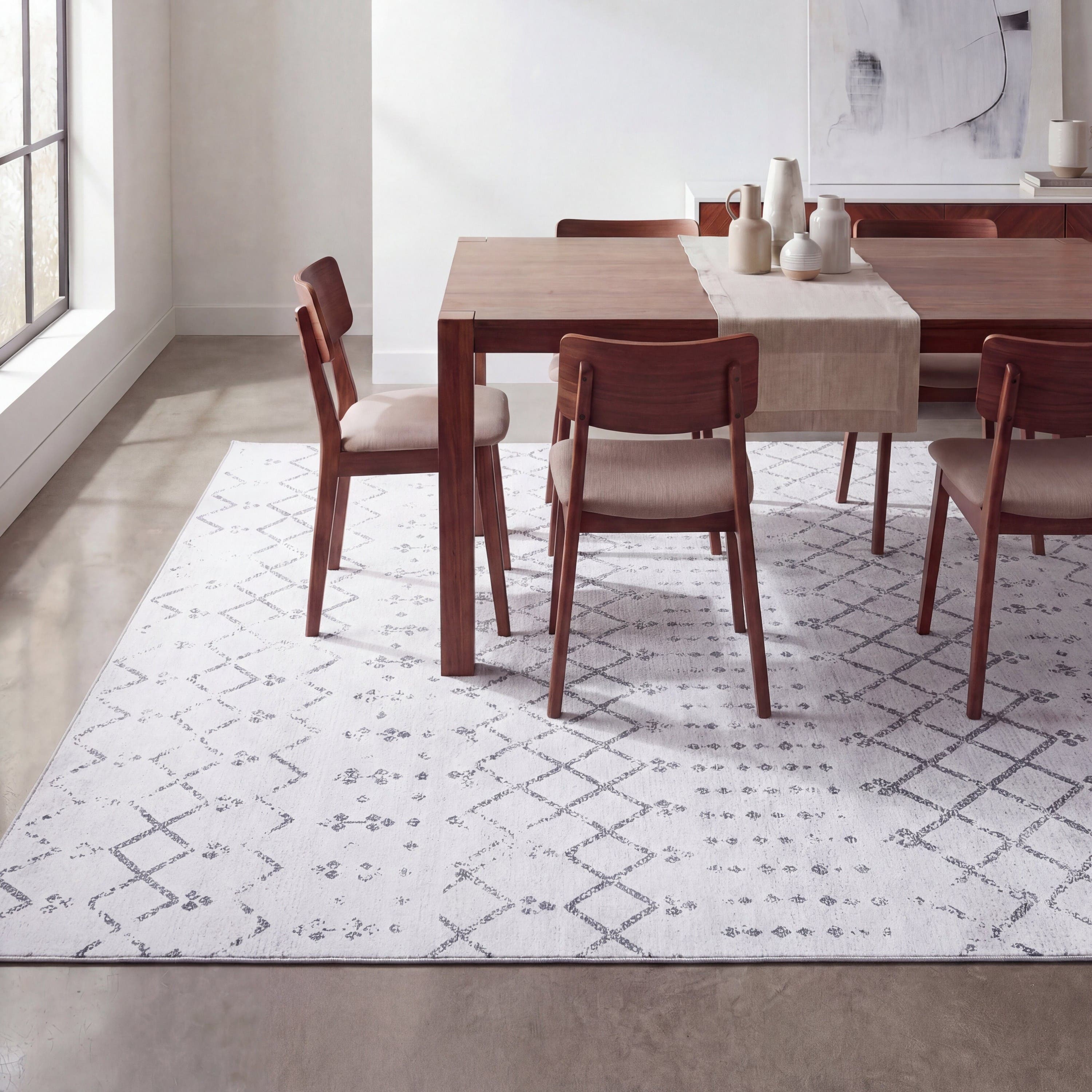 Jonathan Y Leila Moroccan Diamond Trellis Non-slip Machine-washable Area Rug In Ivory/gray