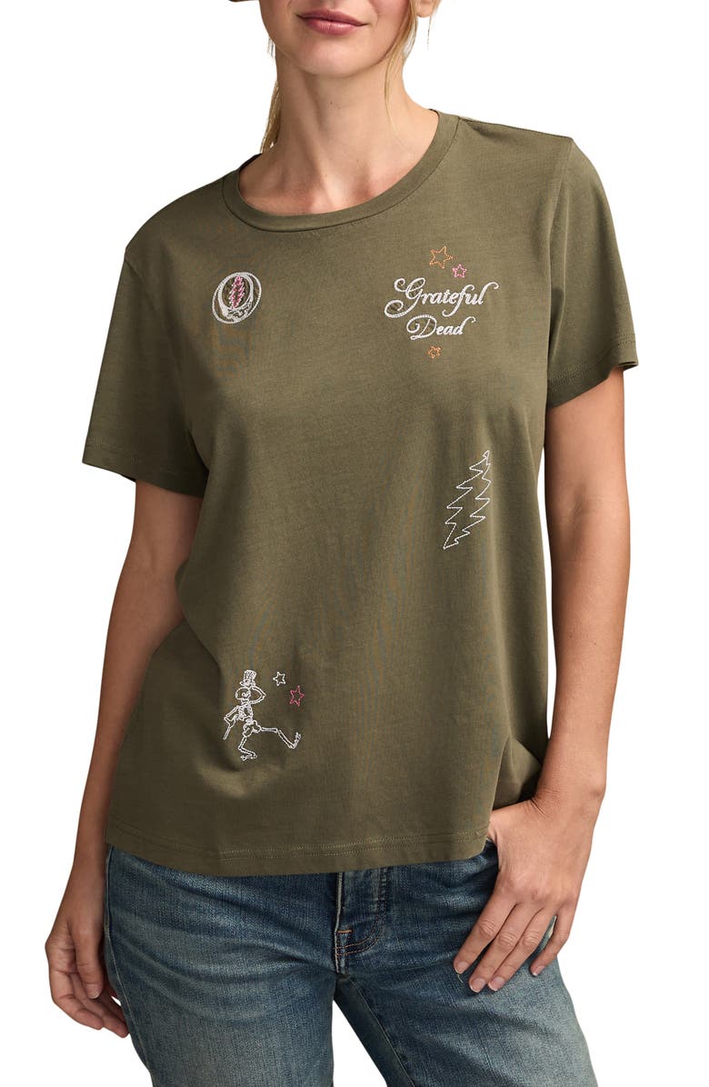 Lucky Brand Grateful Dead Embroidered Cotton T-Shirt, Main, color, Cypress