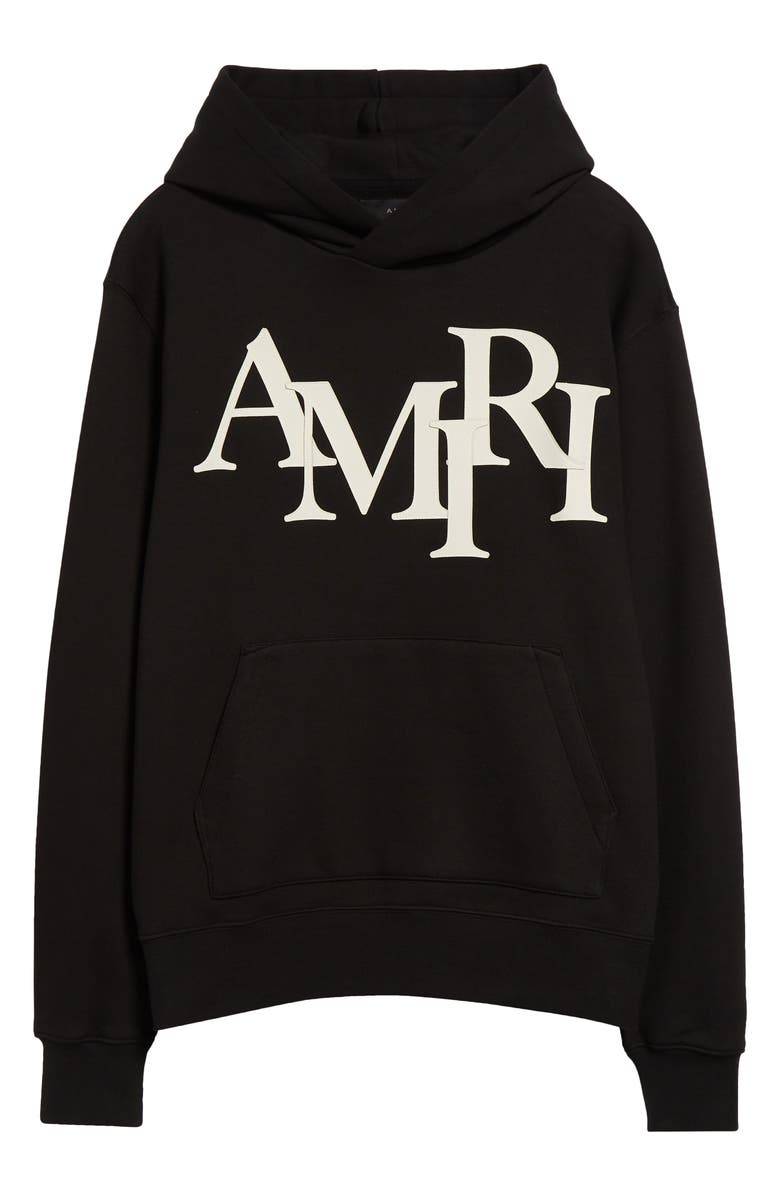 AMIRI Oversize Staggered Logo Pullover Hoodie, Alternate, color, Black