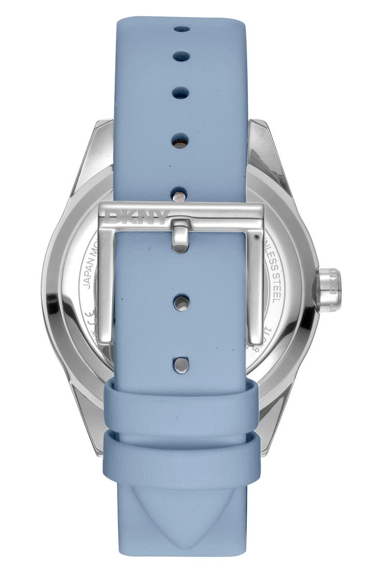 Three Hand Quartz Leather Strap Watch, 34mm, Alternate, color, LIGHT BLUE