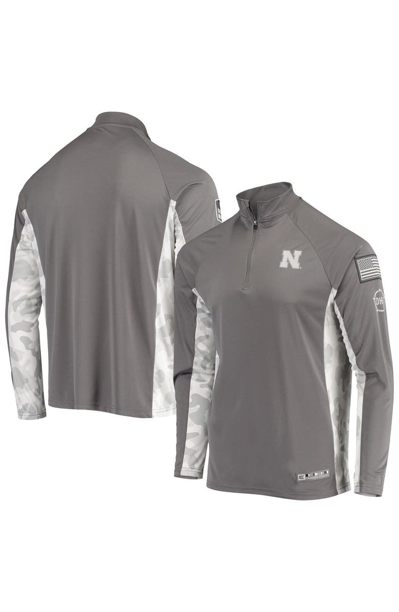 COLOSSEUM Men's Colosseum Gray/Camo Nebraska Huskers OHT Military Appreciation Swoop Quarter-Zip Jacket, Main, color,