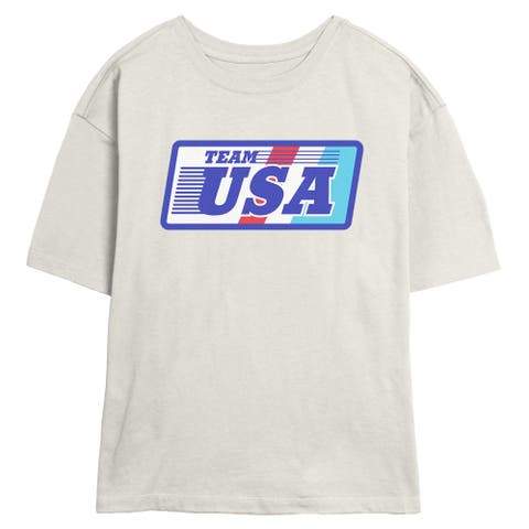 Junior's Retro Stripes USA Badge Short Sleeve Skimmer T-Shirt
