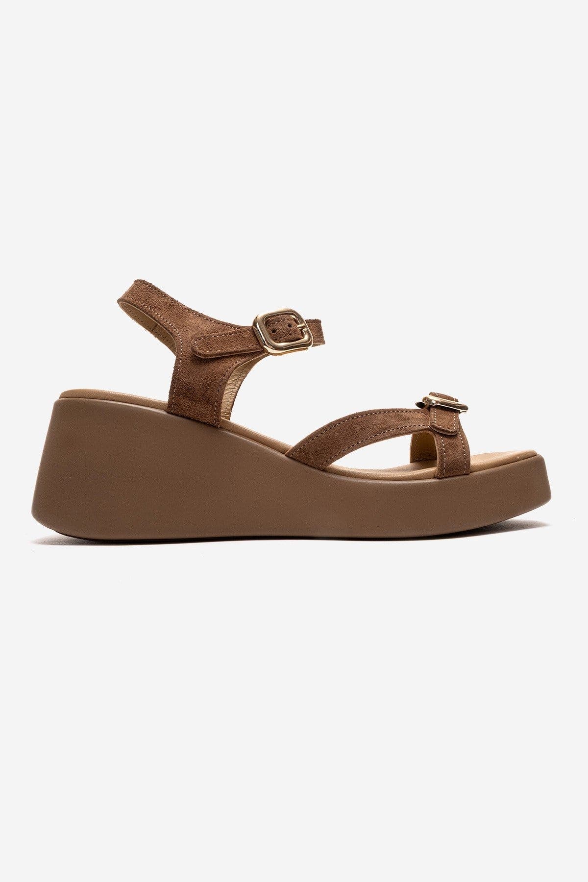 Forever & Always Shoes Kalia Leather Wedge Sandal, Alternate, color, Cognac Suede