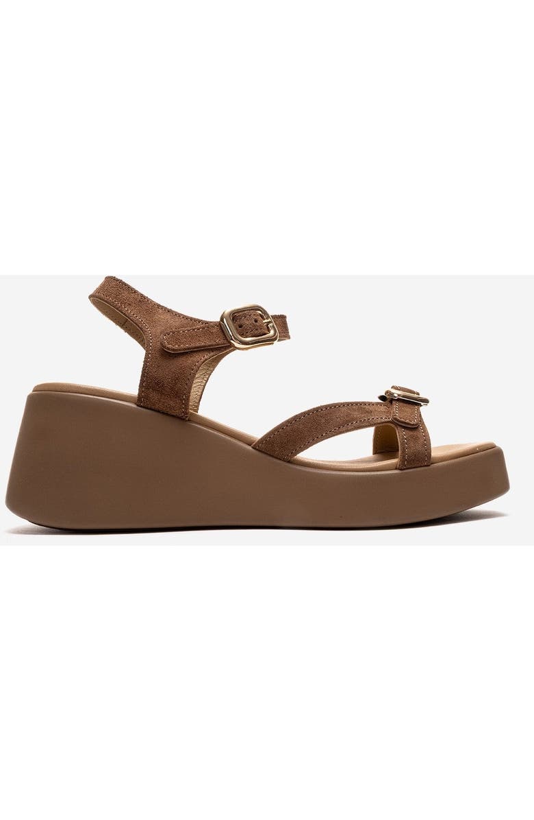 Forever & Always Shoes Kalia Leather Wedge Sandal, Alternate, color, Cognac Suede