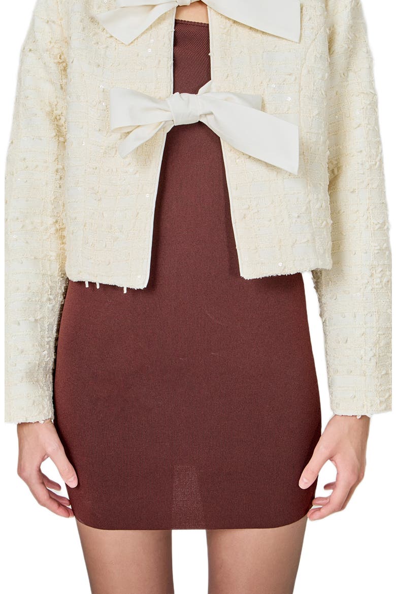 Contrast Bow Sequin Tweed Jacket, Alternate, color, CREAM