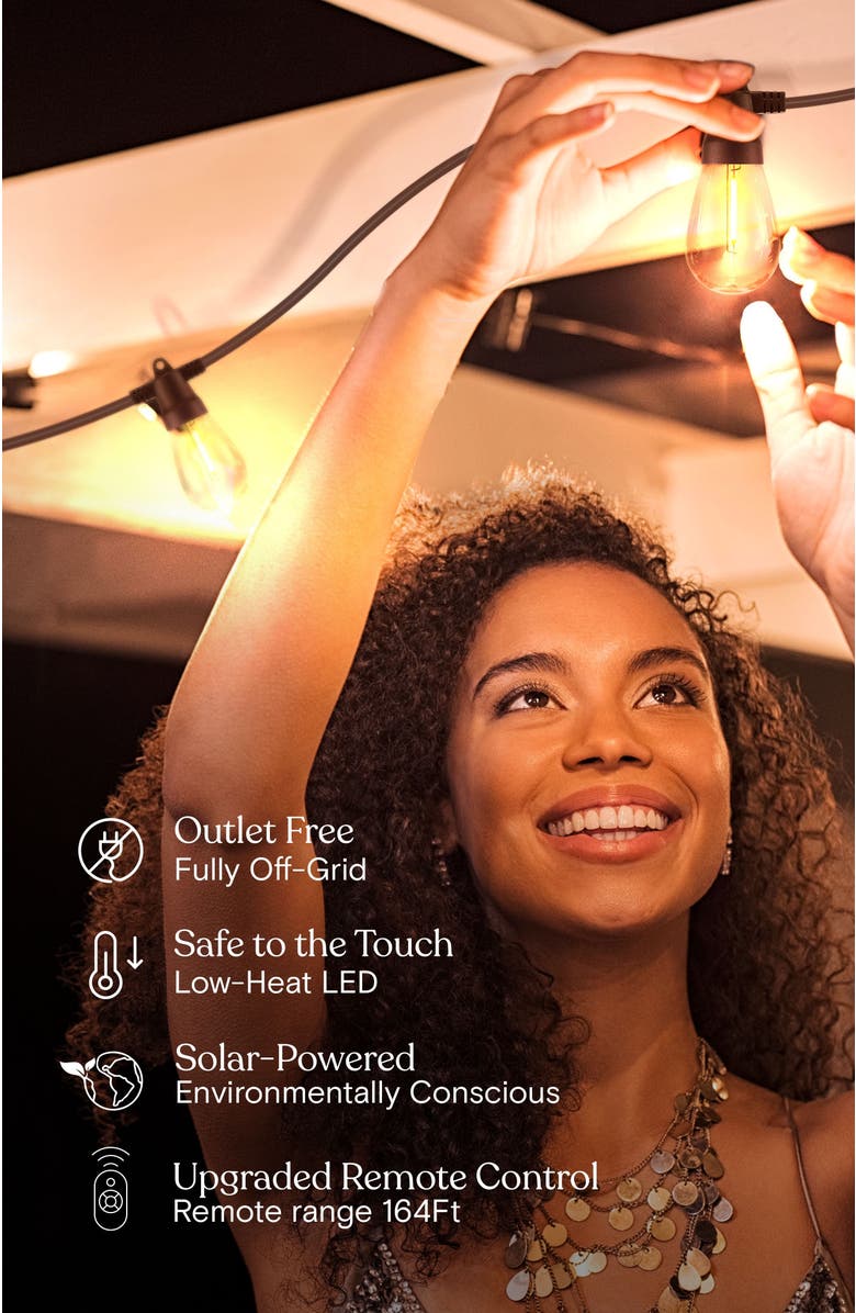 Brightech 27 ft or 48 ft, Solar‑Powered Heavy Duty LED Outdoor String Lights, Weatherproof and Shatterproof Bulbs, Alternate, color, 48 Ft 15 Bulbs | Soft White