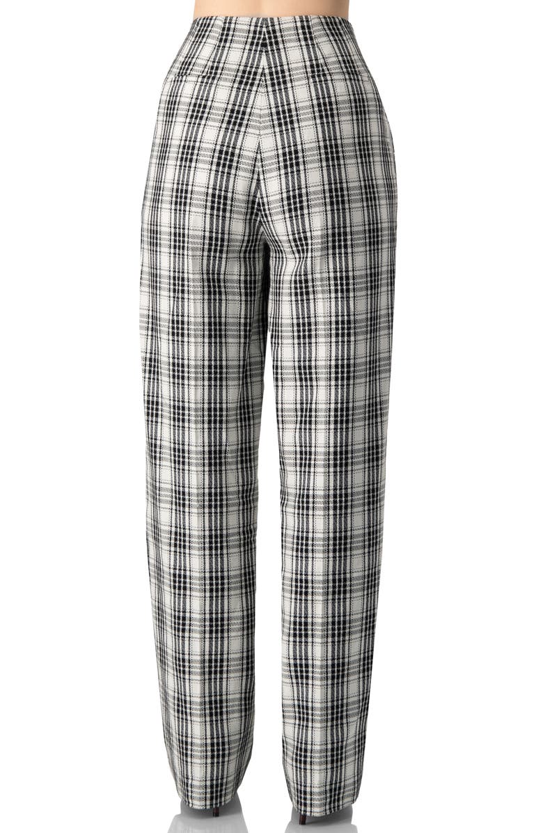 IVONNE Tailored Straight-Leg Pants in Black and White Plaid, Alternate, color, Black