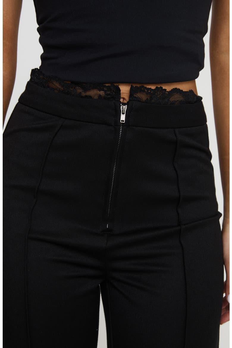 Stellina Lace Trim Slim Flare Pants, Alternate, color, BLACK
