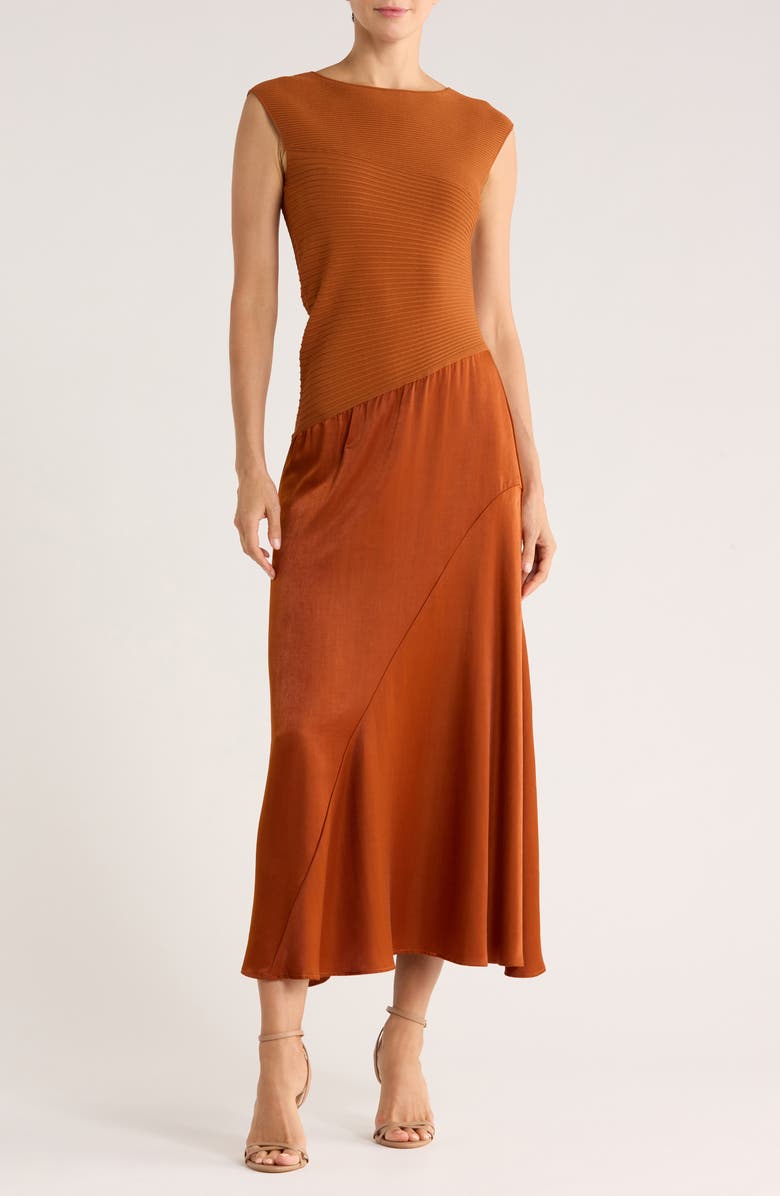 Derek Lam 10 Crosby Madeline Mixed Media Dress, Main, color, Copper