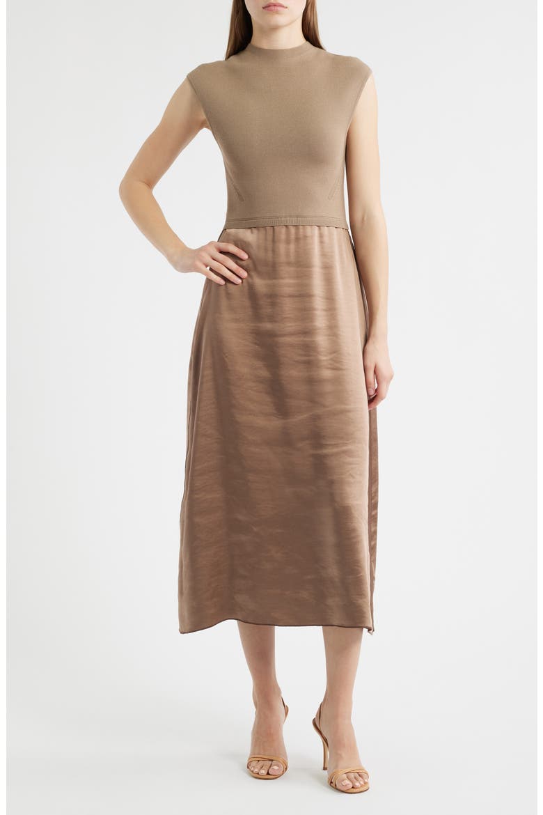 Ferdolini Mixed Media Midi Dress, Main, color, OPEN BRN