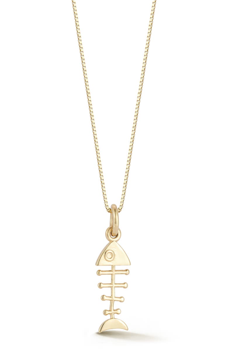 Ember Fine Jewelry 14K Gold Fishbone Pendant Necklace, Main, color, Gold