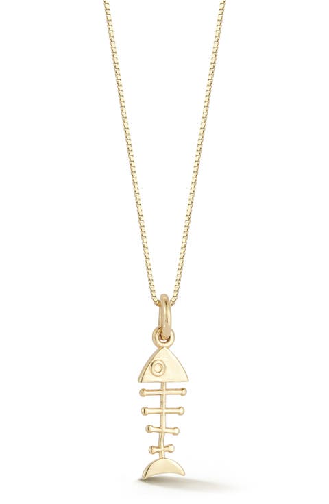 14K Gold Fishbone Pendant Necklace