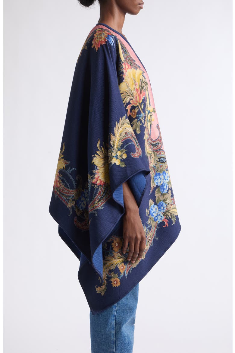 Wool & Modal Cape, Alternate, color, PRINT ON BLUE BASE