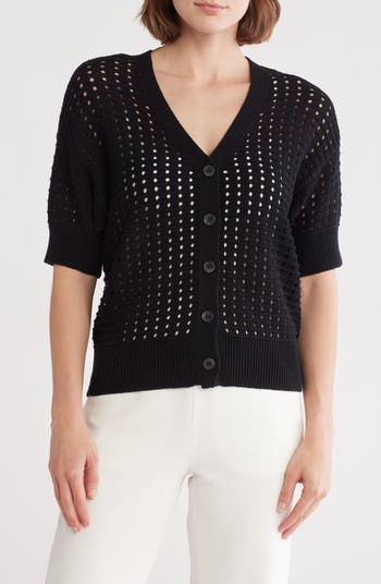 Melrose and Market Short Sleeve Open Stitch Cardigan
