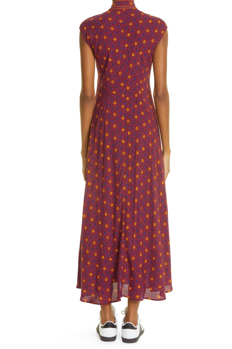 Madras Floral Print Tie Neck Midi Dress, Alternate, color, BORDEAUX/ VIOLET/ MANDARIN