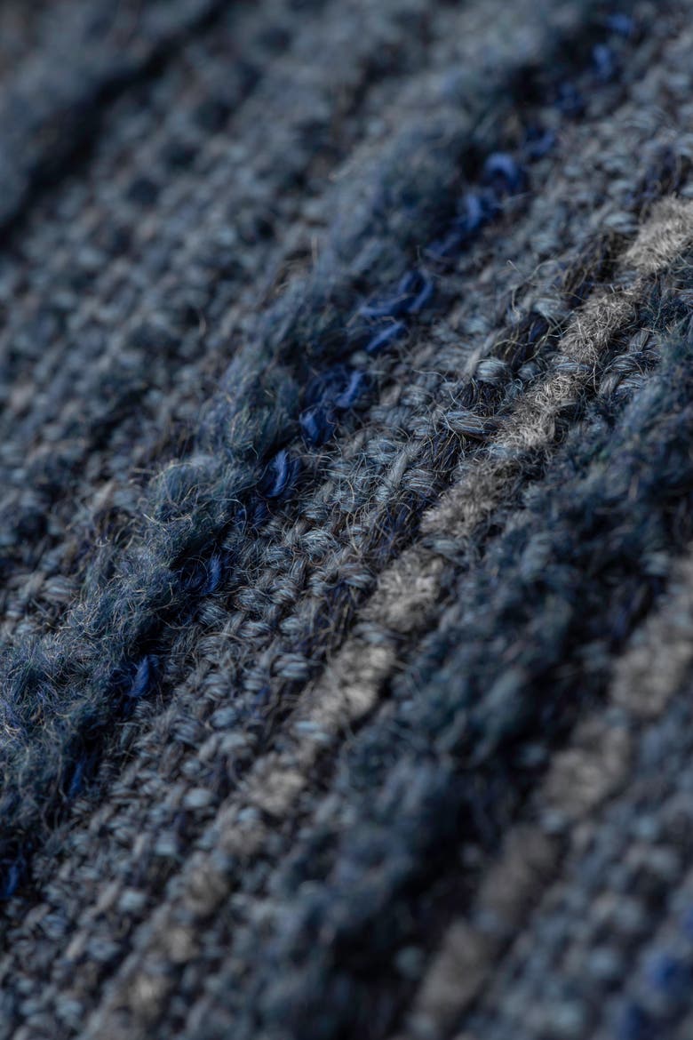 Luxe Stripe Chenille & Boucle Textured Indoor & Outdoor Woven Orb Pillow, Alternate, color, Indigo