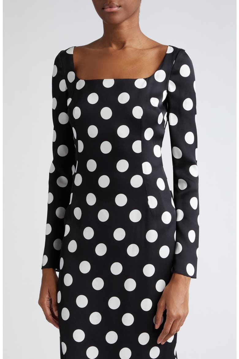 Polka Dot Long Sleeve Charmeuse Sheath Dress, Alternate, color, NERO