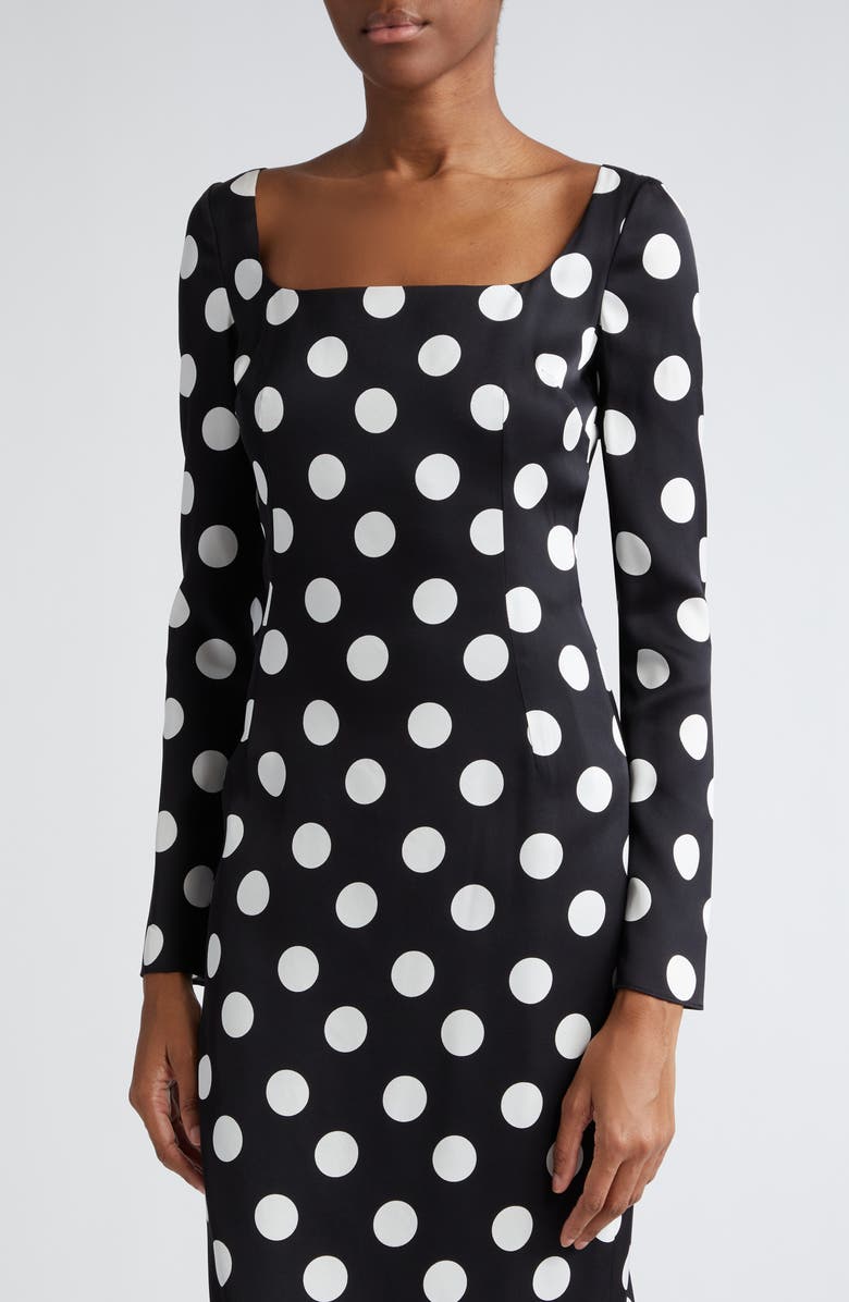 Dolce&Gabbana Polka Dot Long Sleeve Charmeuse Sheath Dress, Alternate, color, 