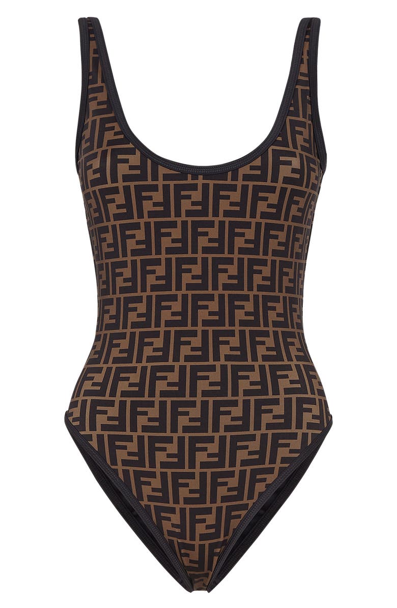 Fendi FF Reversible Logo One-Piece Swimsuit, Alternate, color,