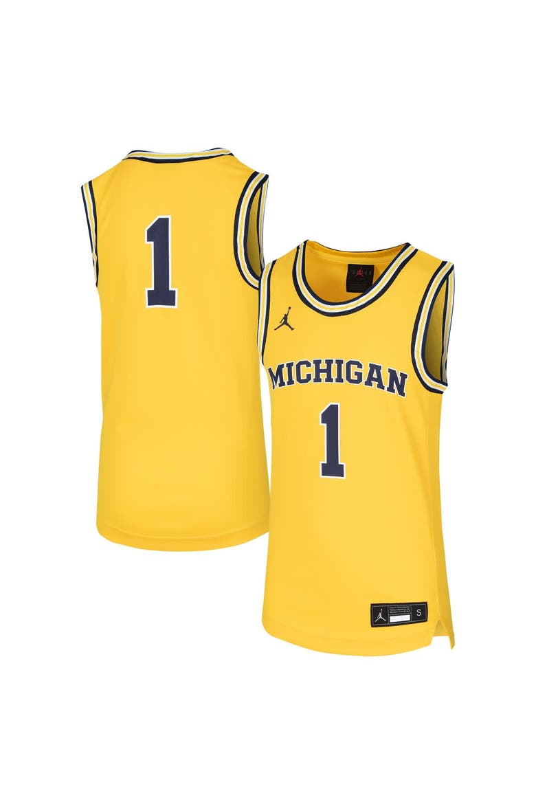 Youth Jordan Brand #1 Maize Michigan Wolverines Team Replica Basketball Jersey, Alternate, color, Maize