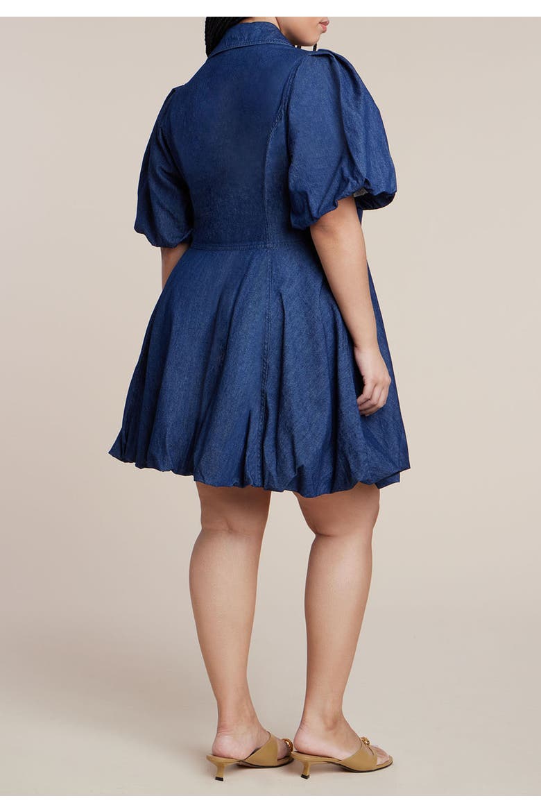 Bubble Detail Denim Mini Dress, Alternate, color, DARK WASH