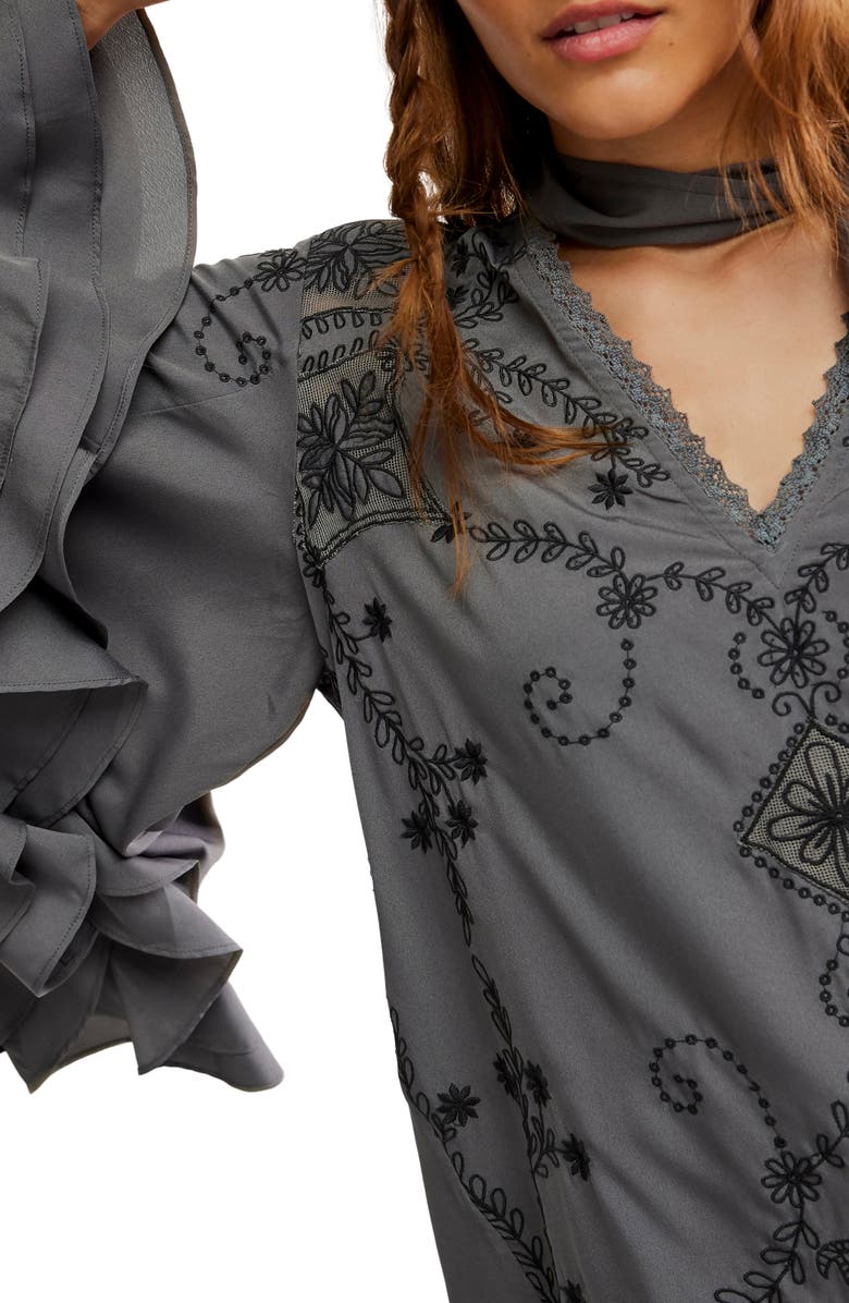 Free People Bali September Sun Long Sleeve Minidress, Alternate, color, Charcoal Grey