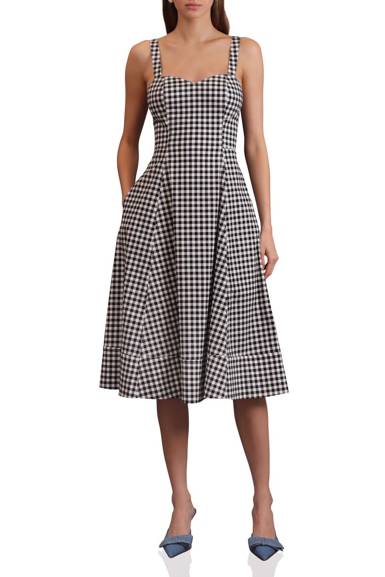 Fit and Flare Sweetheart Dress, Main, color, BLACK/WHITE GINGHAM