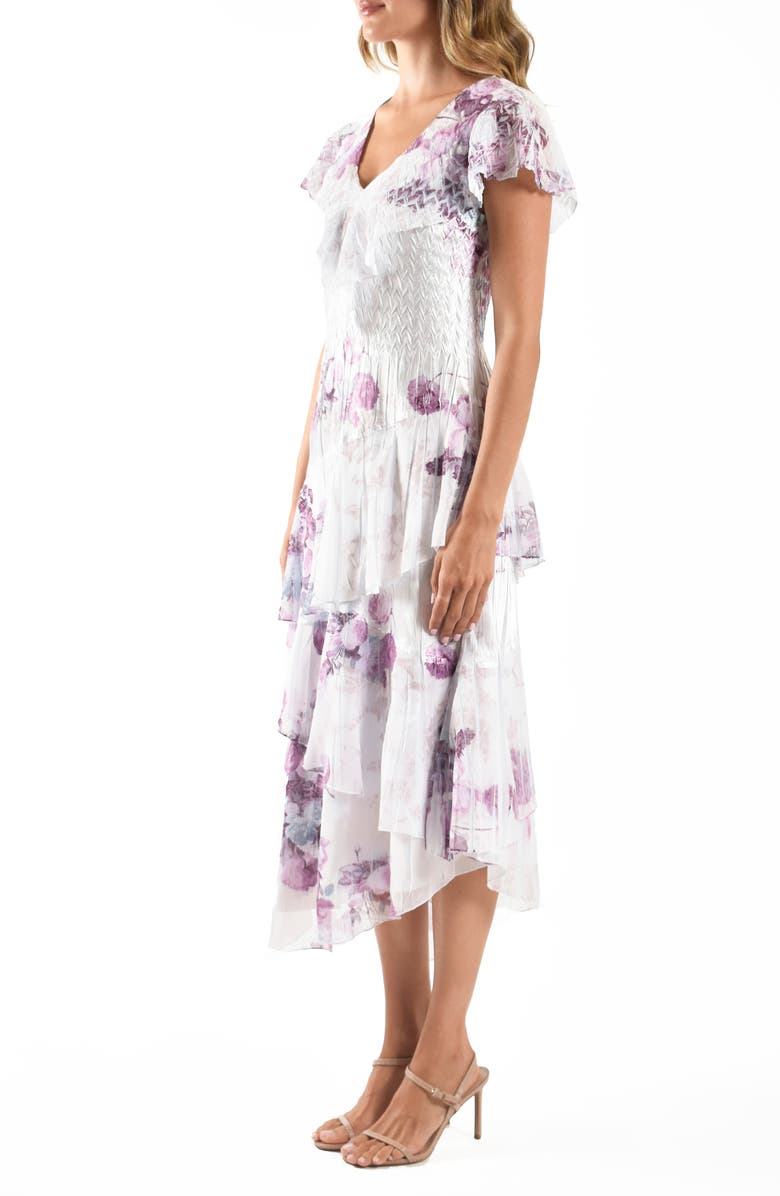 Komarov Flutter Sleeve Tiered Cocktail Dress, Alternate, color, Peony Rising